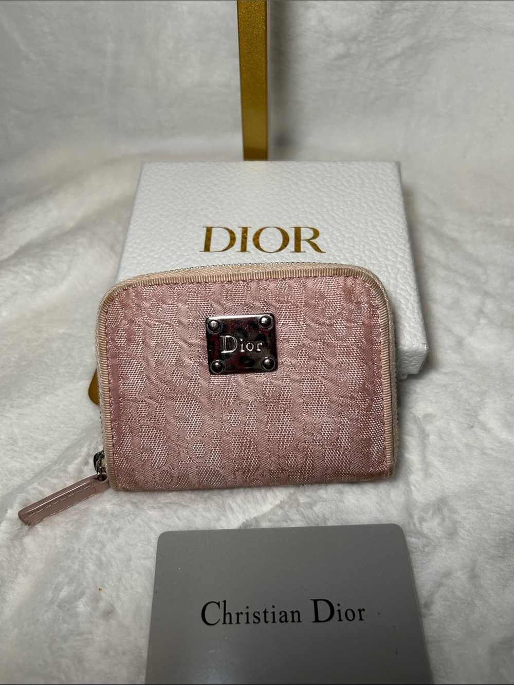 152. Dior Blush Pink Monogram Zip Compact Wallet